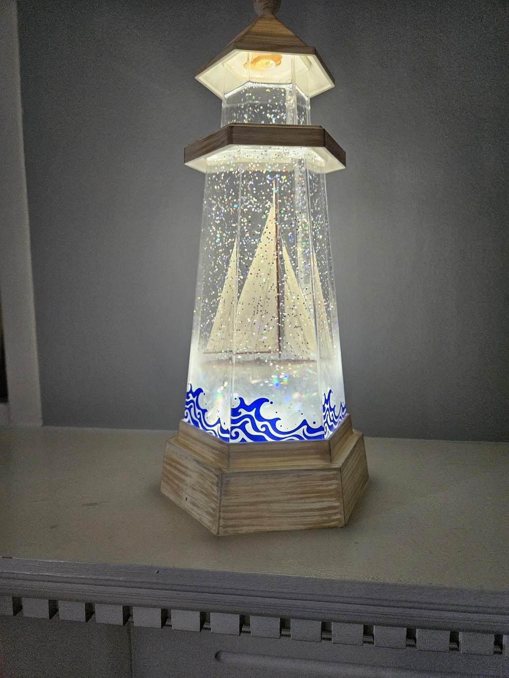 LED Nautical Lighthouse Table Lamp in White and Blue